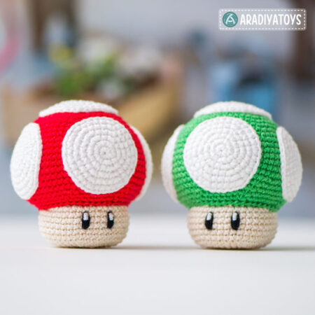 Super Mario + Cogumelo 1up + Yoshi de Crochê Amigurumi